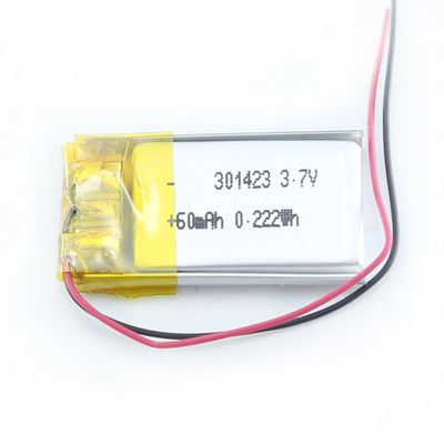 301423 3.7v 60mah Lipo Battery For Bluetooth Headset Lighting